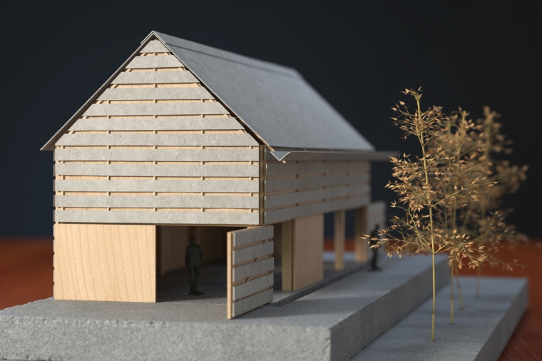3D render of a barn conversion in the style of a scaled physical model